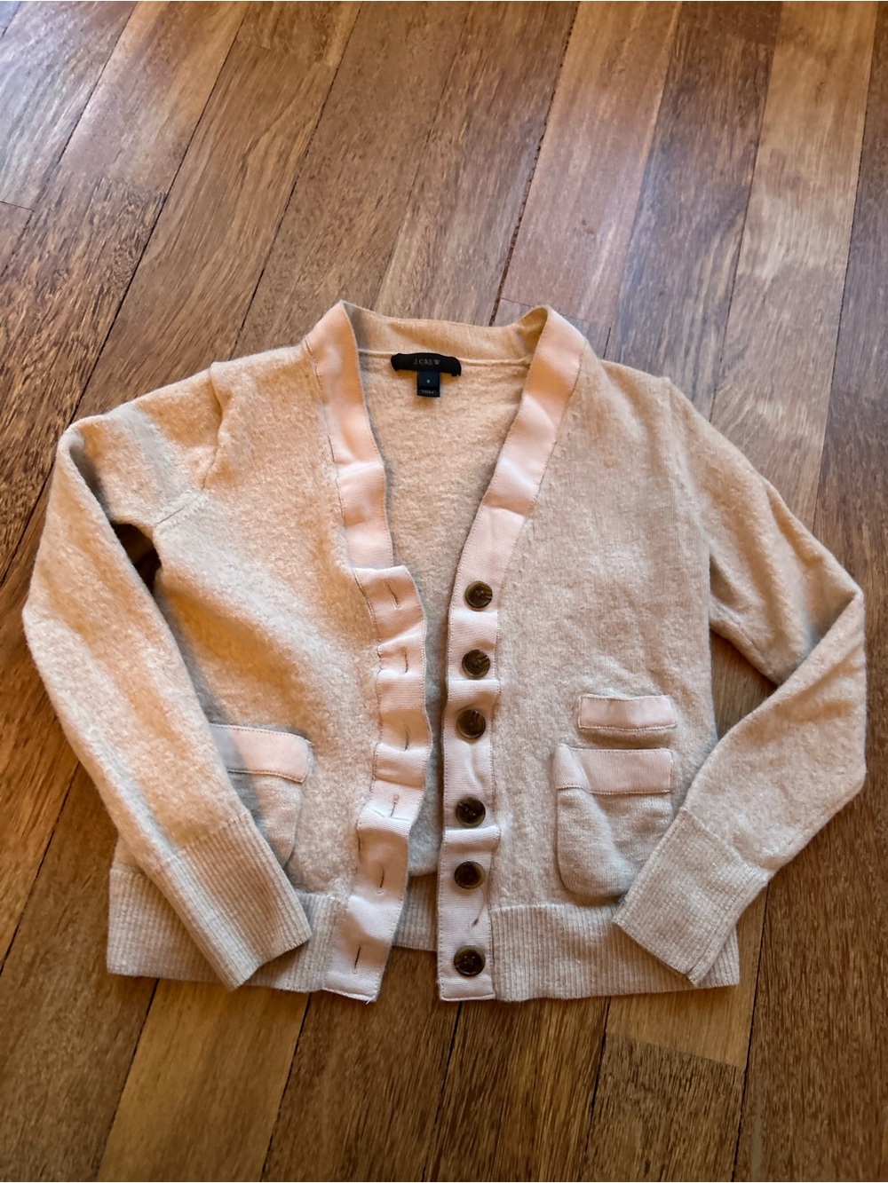 J. Crew Cream Ruffle-Trim Button Cardigan